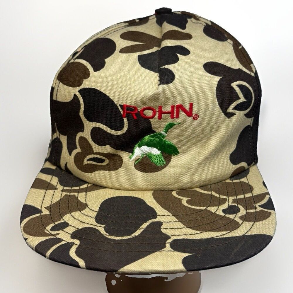 VTG 80s Rohn Duck Camo Hat Mallard Hunting Fishing Trucker Frog Frogskin USA